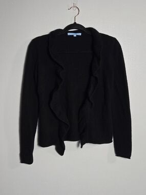 Antonio Melani Black 100% Cashmere Ruffle Open Front Cardigan Sweater Size S